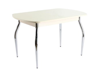 Стеклянный обеденный стол ПГ-05 СТ1, дуб молочный/песочное стекло/35 хром гнутые металл в Сургуте