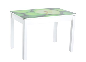 Кухонный раскладной стол Айсберг-02 СТФ, белое лдсп/зеленые яблоки/40 прямые массив белые в Нефтеюганске