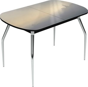 Кухонный раскладной стол Ривьера исп.2 хром №5 (Exclusive h183/черный) в Лангепасе