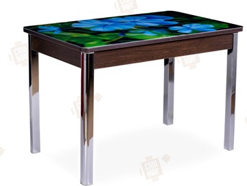 Кухонный стол раздвижной Айсберг-01 СТФ, венге/фотопечать фиалка/ноги хром квадратные в Нягани