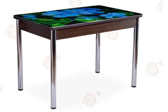 Кухонный стол раскладной Айсберг-01 СТФ, венге/фотопечать фиалка/ноги хром прямые в Урае - изображение