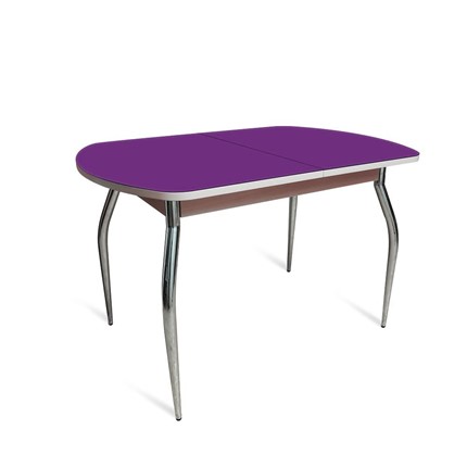 Кухонный раздвижной стол ПГ мини СТ2, дуб молочный/фиолетовое стекло/35 хром гнутые металл в Сургуте - изображение