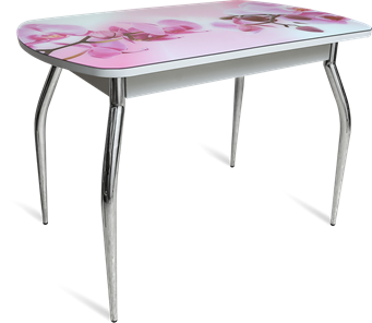 Обеденный стол ПГ-04 СТФ белое/орхидея/хром фигурные в Лангепасе