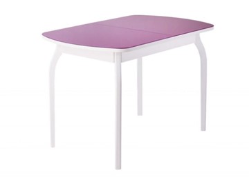 Кухонный раскладной стол ПГ-мини, матовое фиолетовое стекло, ноги гнутые массив белый в Нижневартовске