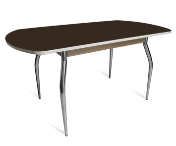 Обеденный раздвижной стол ПГ-07 СТ2, дуб молочный/черное стекло/35 хром гнутые металл в Когалыме