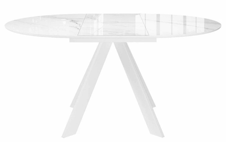 Стол раздвижной DikLine SFC110 d1100 стекло Оптивайт Белый мрамор/подстолье белое/опоры белые в Лангепасе - изображение 2