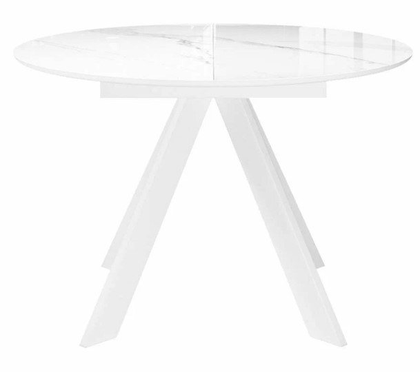 Стол раздвижной DikLine SFC110 d1100 стекло Оптивайт Белый мрамор/подстолье белое/опоры белые в Лангепасе - изображение 3