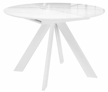 Стол из стекла раздвижной DikLine SFC110 d1100 стекло Оптивайт Белый мрамор/подстолье белое/опоры белые в Югорске