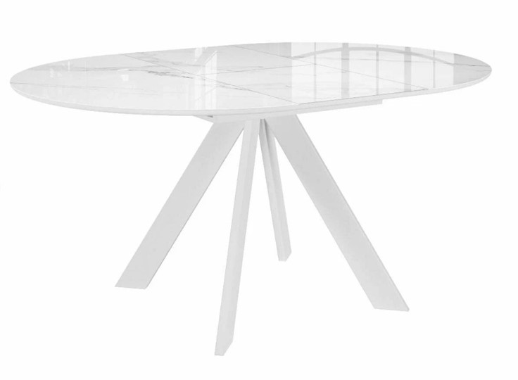 Стол раздвижной DikLine SFC110 d1100 стекло Оптивайт Белый мрамор/подстолье белое/опоры белые в Лангепасе - изображение 4