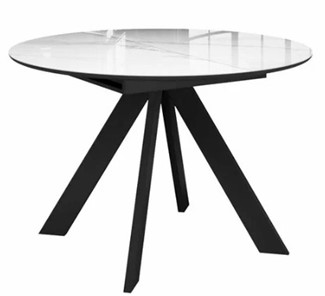 Стол со стеклянной столешницей раздвижной  DikLine SFC110 d1100 стекло Оптивайт Белый мрамор/подстолье черное/опоры черные в Сургуте