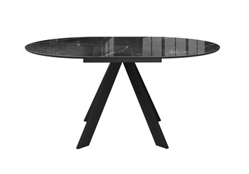 Стол на кухню раздвижной DikLine SFC110 d1100 стекло Оптивайт Черный мрамор/подстолье черное/опоры черные в Советском - предосмотр 1