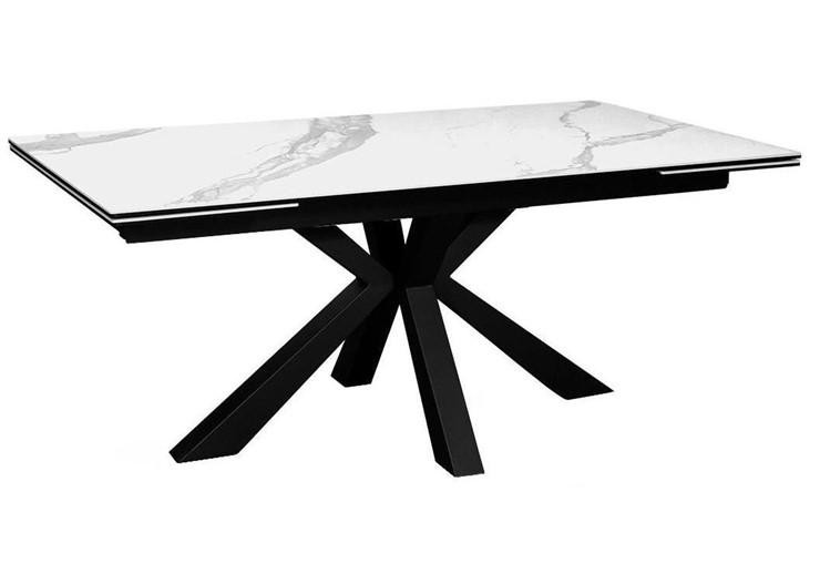 Стол на кухню раздвижной DikLine SFE160 Керамика Белый мрамор/подстолье черное/опоры черные (2 уп.) в Ханты-Мансийске - изображение 1