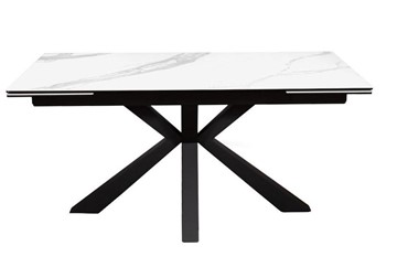 Стол на кухню раздвижной DikLine SFE160 Керамика Белый мрамор/подстолье черное/опоры черные (2 уп.) в Когалыме