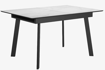 Стеклянный стол раздвижной DikLine SFA125 Стекло Белый мрамор САТИН/подстолье черное/опоры черные в Лангепасе