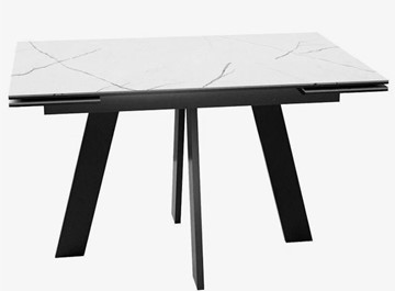 Стеклянный стол раздвижной DikLine SFM120 Стекло Белый мрамор САТИН/подстолье черное/опоры черные в Лангепасе