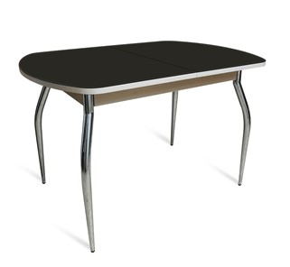 Кухонный обеденный стол ПГ-06 СТ1, дуб молочный/черное стекло/35 хром гнутые металл в Лангепасе