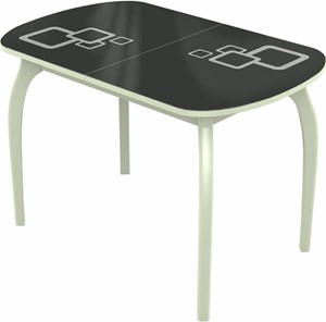 Обеденный раздвижной стол Ривьера мини дерево №1, Рисунок квадро (стекло черное/белый/белый) в Сургуте