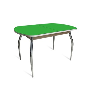 Кухонный обеденный стол ПГ-06 СТ2, дуб молочный/зеленое стекло/35 хром гнутые металл в Пыть-Яхе