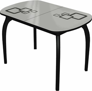Раздвижной стол Ривьера мини дерево №1, Рисунок квадро (стекло белое/черный/черный) в Нягани