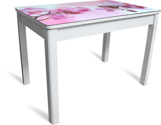 Обеденный раздвижной стол Айсберг-02 СТФ, белое лдсп/орхидея/40 прямые массив белые в Лангепасе - изображение