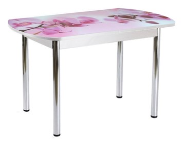 Кухонный раскладной стол ПГ-01СТФ белое/орхидея/39 прямые трубы хром в Лангепасе