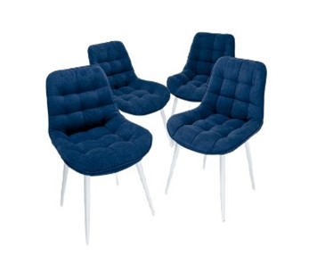 Комплект из 4-х кухонных стульев Комфорт синий белые ножки в Пыть-Яхе