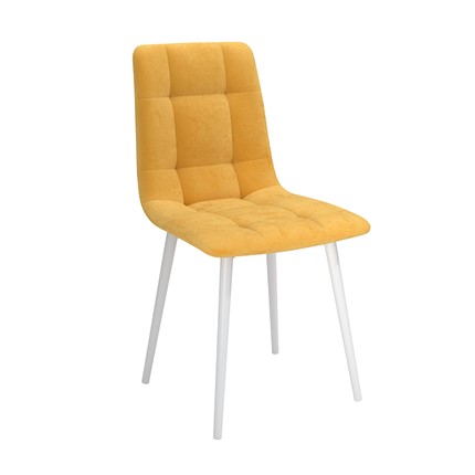 Обеденный стул Белла, велюр тенерифе куркума/Цвет металл белый в Сургуте - изображение