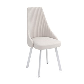Обеденный стул Лион, велюр тенерифе крем/Цвет металл белый в Радужном
