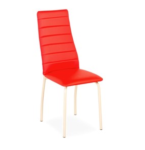 Обеденный стул Волна, прошивка горизонтально, каркас металл бежевый, экотекс красный в Когалыме