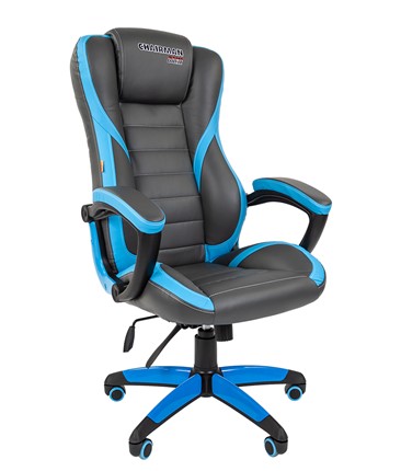 Офисное кресло CHAIRMAN GAME 22 эко кожа, серый/голубой в Лангепасе - изображение