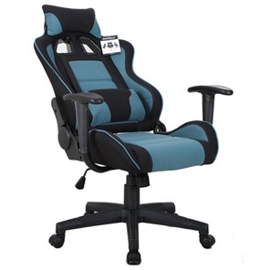 Кресло офисное Brabix GT Racer GM-100 (две подушки, ткань, черное/голубое) 531818 в Нягани - предосмотр 1