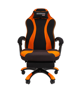 Игровое кресло CHAIRMAN GAME 35 с выдвижной подставкой для ног Ткань черная / Ткань оранжевая в Когалыме - предосмотр 1