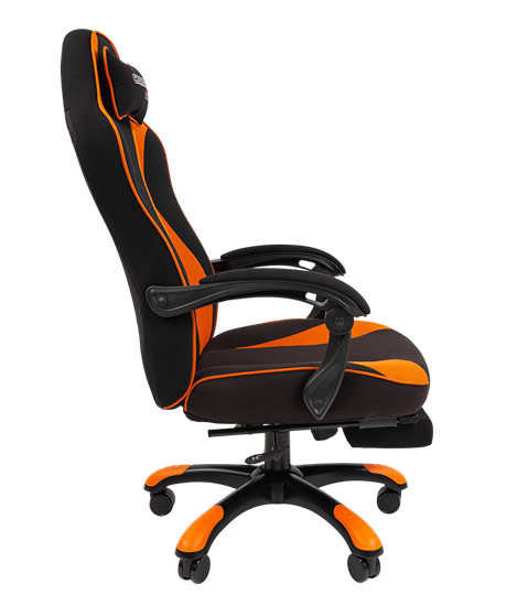 Игровое кресло CHAIRMAN GAME 35 с выдвижной подставкой для ног Ткань черная / Ткань оранжевая в Когалыме - изображение 2