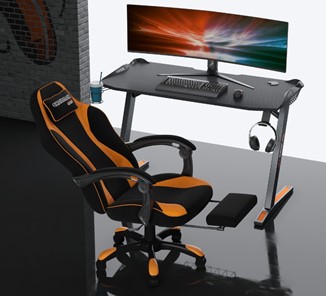 Игровое кресло CHAIRMAN GAME 35 с выдвижной подставкой для ног Ткань черная / Ткань оранжевая в Урае - предосмотр 3