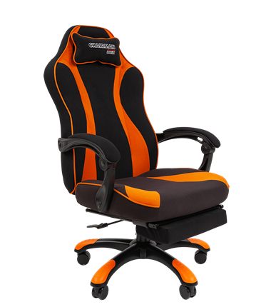 Игровое кресло CHAIRMAN GAME 35 с выдвижной подставкой для ног Ткань черная / Ткань оранжевая в Урае - изображение