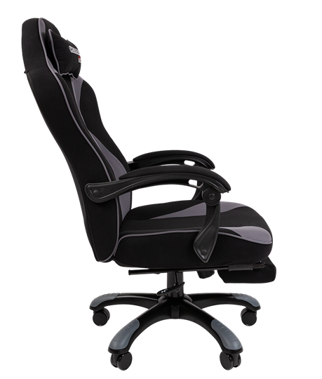 Игровое кресло CHAIRMAN GAME 35 с выдвижной подставкой для ног Ткань черная / Ткань св.серая в Лангепасе - изображение 2