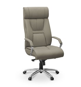 Кресло в офис Олимп X (подлокотники хром) натуральная кожа с компаньоном / серая NL50 в Лангепасе