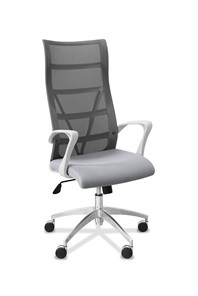 Кресло в офис Топ X белый каркас, сетка/ткань TW / серая/ серая в Советском