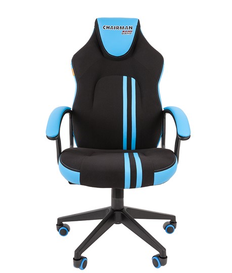 Кресло игровое CHAIRMAN GAME 26  Экокожа - Ткань стандарт. Черный/голубой в Лангепасе - изображение 2