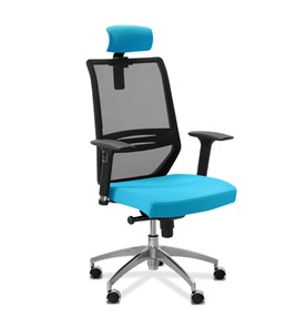 Кресло для руководителя Aero lux с подголовником, сетка/ткань TW / черная/голубая в Лангепасе