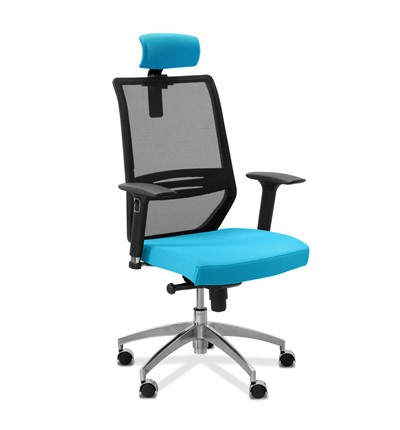 Кресло для руководителя Aero lux с подголовником, сетка/ткань TW / черная/голубая в Когалыме - изображение