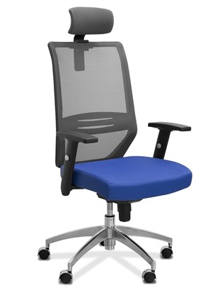 Кресло офисное Aero с подголовником, сетка/ткань TW / черная/ синяя в Когалыме - изображение