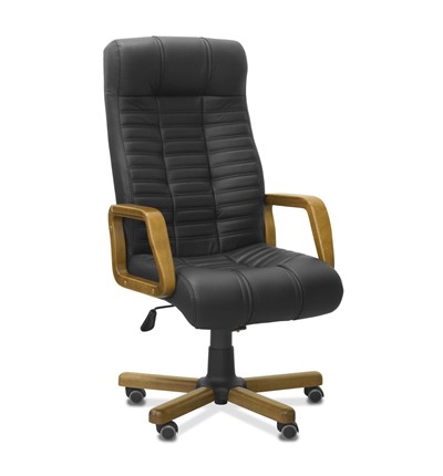 Кресло для руководителя Атлант W, экокожа премиум / черная CN1114/ дерево - орех в Лангепасе - изображение