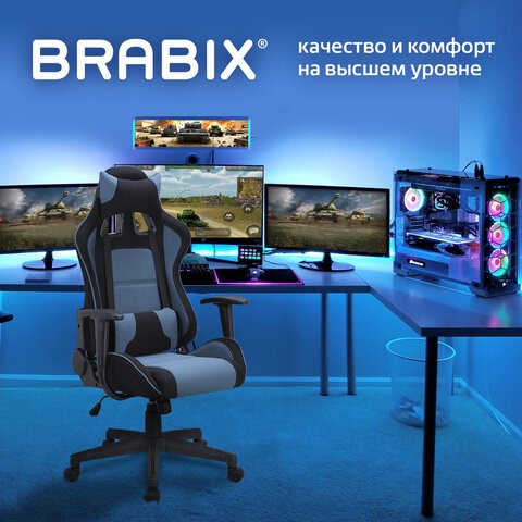 Кресло офисное Brabix GT Racer GM-100 (две подушки, ткань, черное/голубое) 531818 в Нягани - изображение 7
