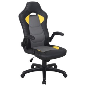 Офисное кресло BRABIX "Skill GM-005", откидные подлокотники, экокожа, черное/желтое, 532494 в Урае