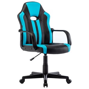 Кресло компьютерное BRABIX "Stripe GM-202", экокожа, черное/голубое, 532509 в Сургуте