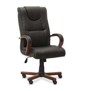 Кресло для руководителя Империя, натуральная кожа с компаньоном / черная/дерево - орех в Нижневартовске