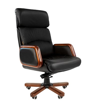 Кресло компьютерное CHAIRMAN 417 кожа черная в Нягани - изображение