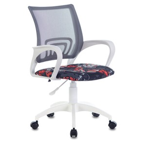 Компьютерное кресло Brabix Fly MG-396W (с подлокотниками, пластик белый, сетка, серое с рисунком "Graffity") 532404 в Сургуте