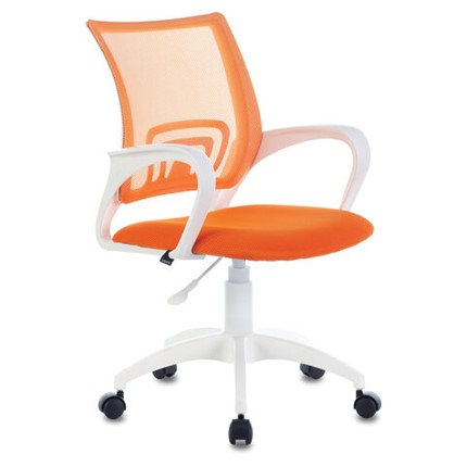 Кресло компьютерное Brabix Fly MG-396W (с подлокотниками, пластик белый, сетка, оранжевое) 532401 в Лангепасе - изображение